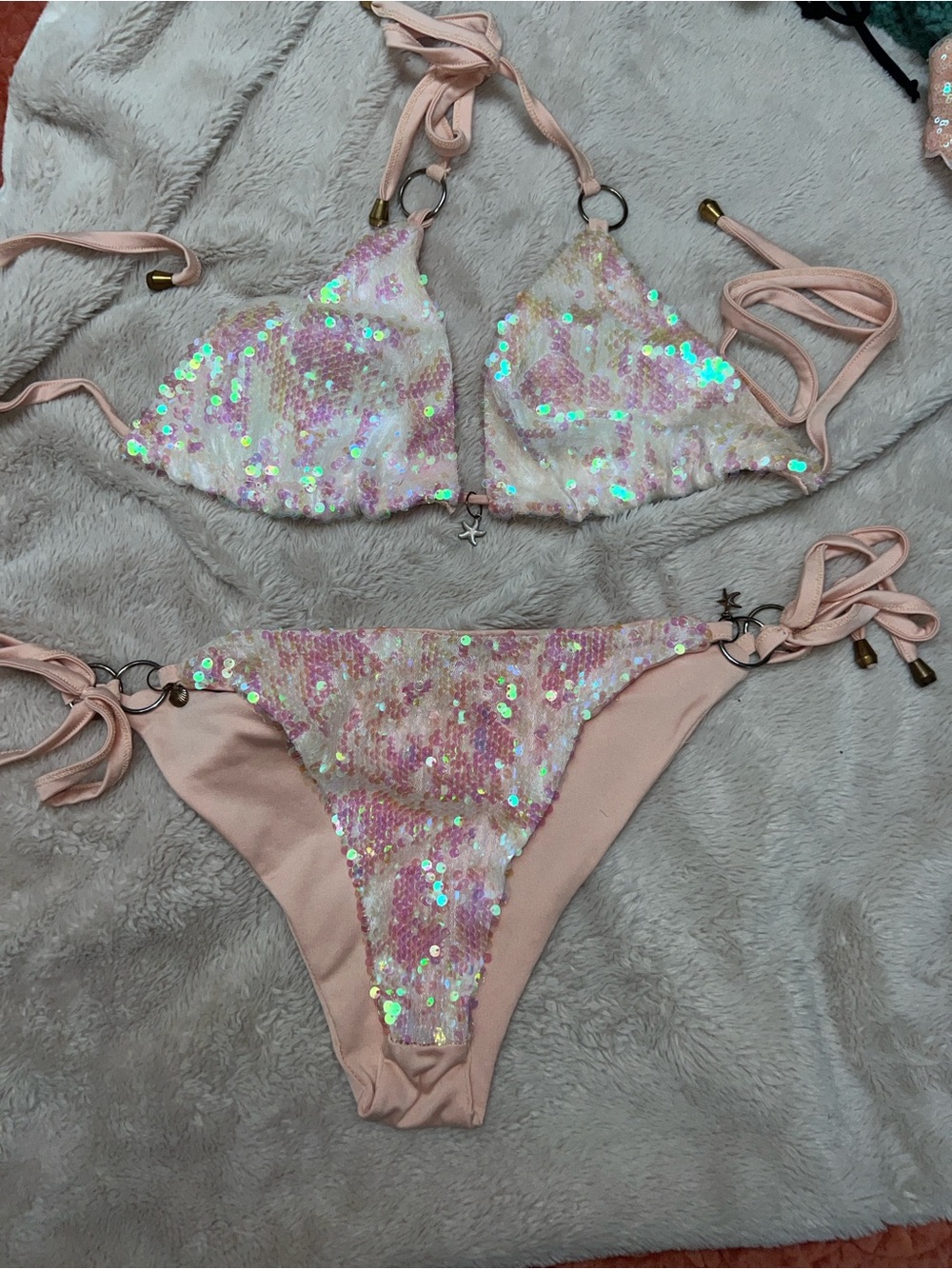 Sequin Pink Triangle Bikini Set